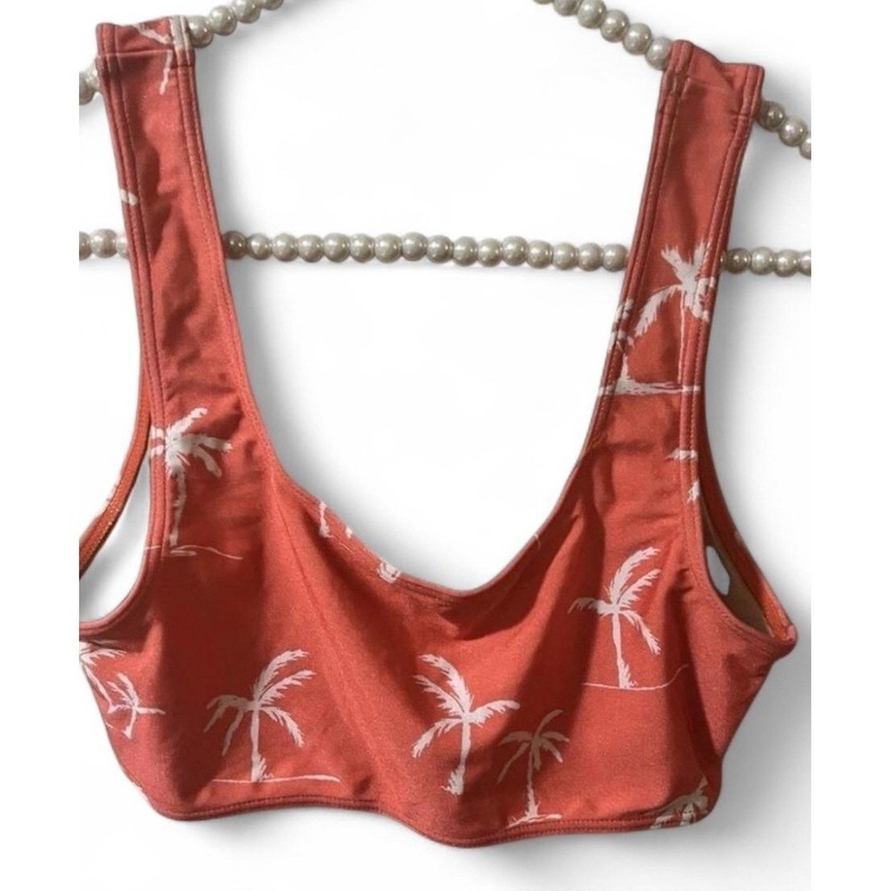 American Apparel Bikini Top Womens M Orange Excellent Palm Tree Scoop Neck
